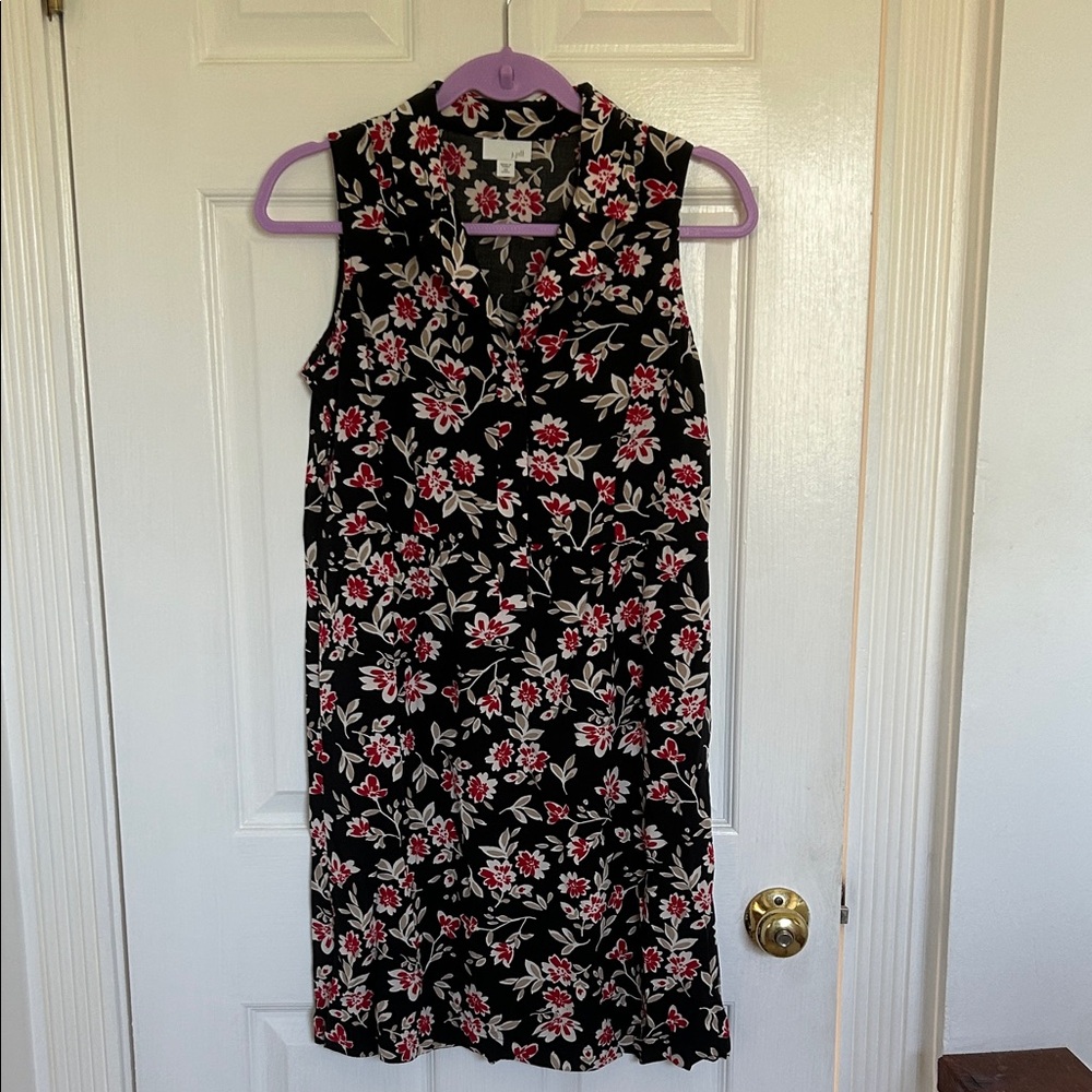 J.Jill Floral Sleeveless Dress - Black and Red, XS Petite